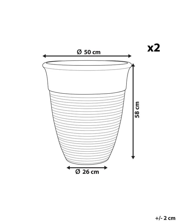 Uppsättning med 2 Blomkrukor Planteringskärl Solid Grå Stenblandning Polyresin Kvadratisk ø 50 cm Väderbeständig