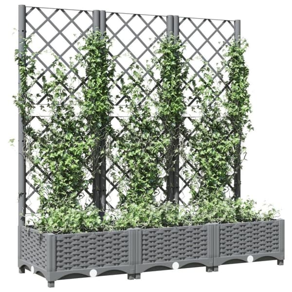 vidaXL plantekasse med espalier 120x40x121,5 cm PP lysegrå