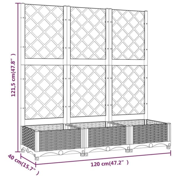 vidaXL plantekasse med espalier 120x40x121,5 cm PP lysegrå