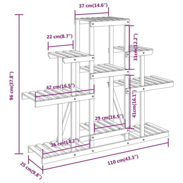 vidaXL Blomsterstativ 110x25x96 cm heltre gran