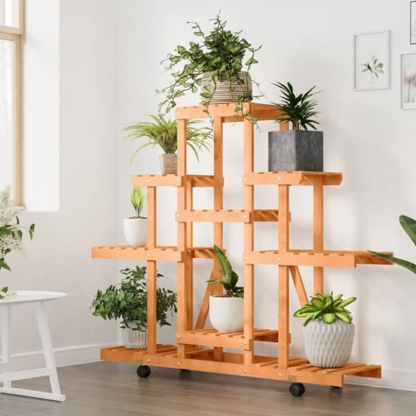 vidaXL Växtställ med hjul 110x25x101 cm massiv furu