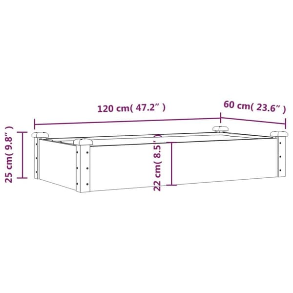 vidaXL Kukkalaatikko vuorauksella harmaa 120x60x25 cm täysi kuusi