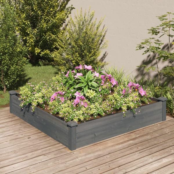 vidaXL højbed med foring 120x120x25 cm massivt fyrretræ grå
