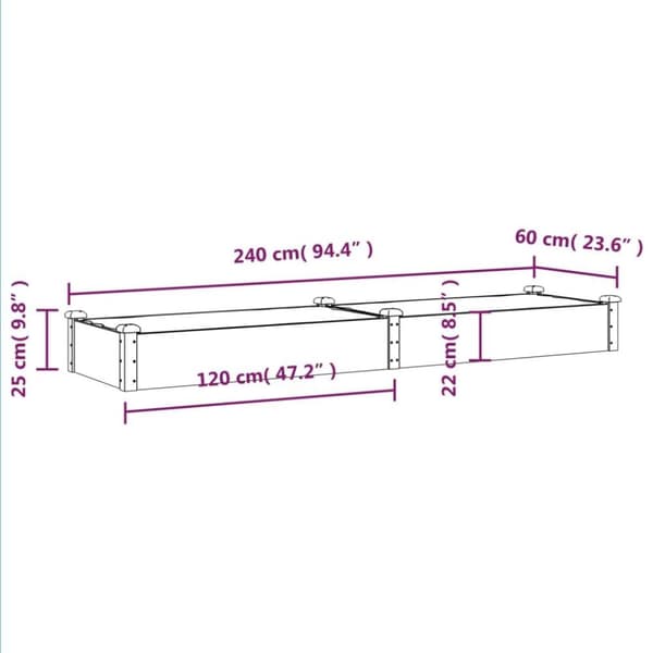 vidaXL plantekasse med foring 240x60x25 cm massivt fyrretræ grå