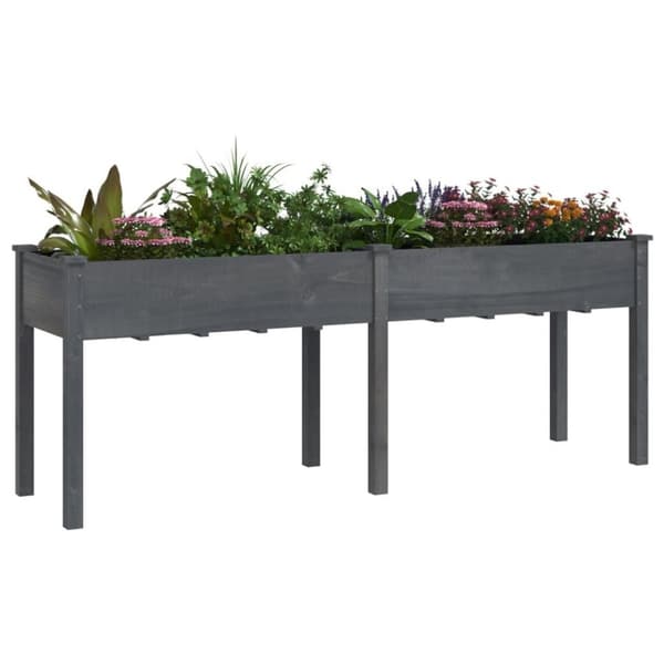vidaXL Plantekasse med foring grå 203x53x76 cm heltre gran