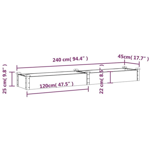 vidaXL Høybed med foring brun 240x45x25 cm heltre gran