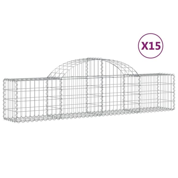 vidaXL buede gabionkurve 15 stk. 200x30x40/60 cm galvaniseret jern