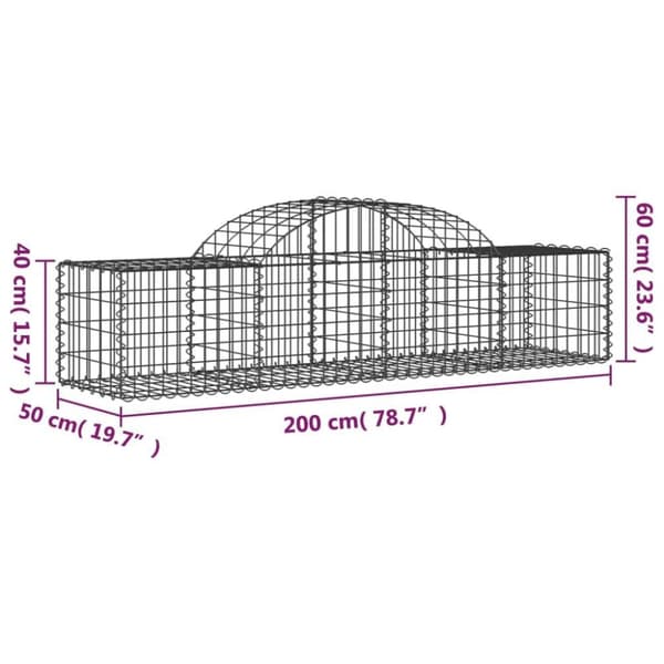 vidaXL buede gabionkurve 7 stk. 200x50x40/60 cm galvaniseret jern