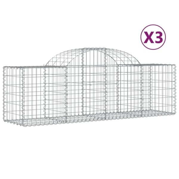 vidaXL buede gabionkurve 3 stk. 200x50x60/80 cm galvaniseret jern