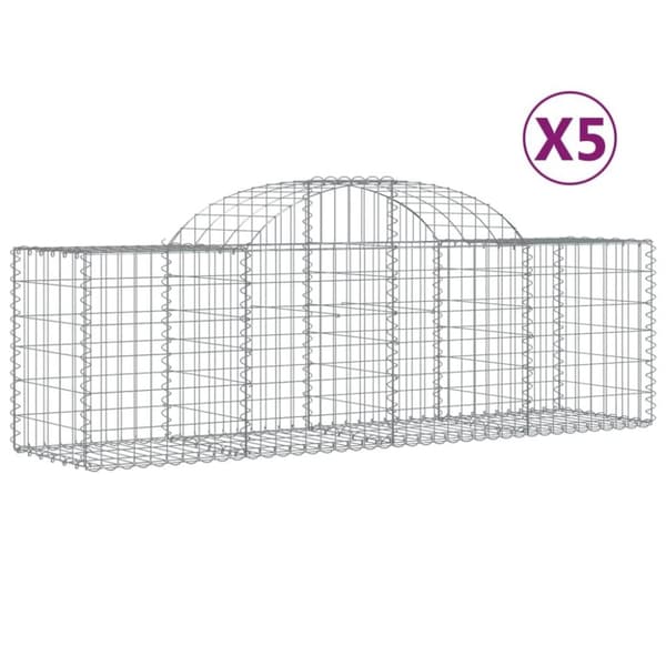 vidaXL buede gabionkurve 5 stk. 200x50x60/80 cm galvaniseret jern