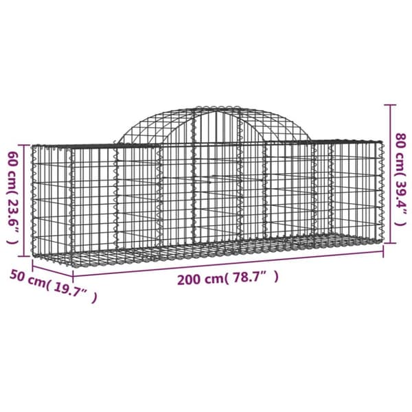 vidaXL Gabionkurver buede 9 stk 200x50x60/80 cm galvanisert jern