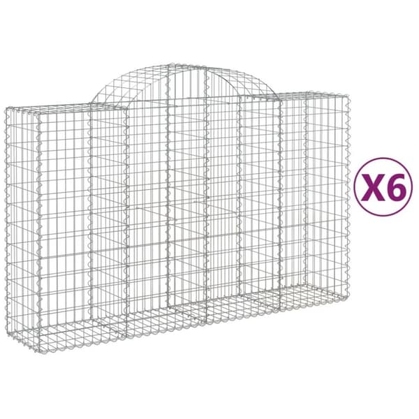 vidaXL Gabioner bågformade 6 st 200x50x120/140 cm galvaniserat järn