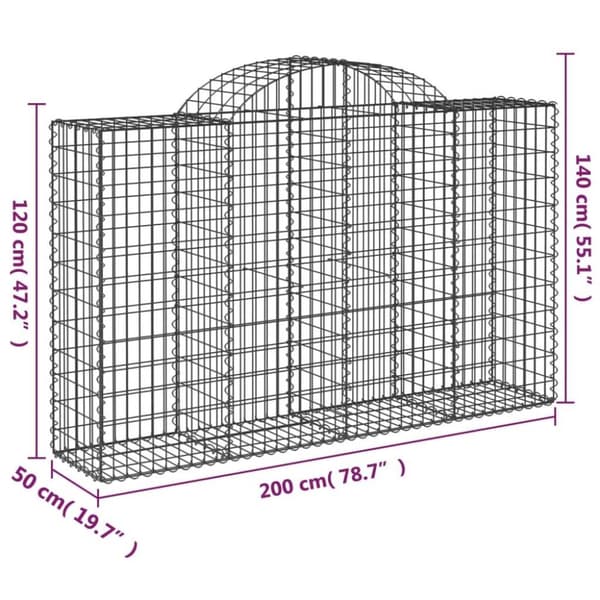vidaXL Gabioner bågformade 15 st 200x50x120/140 cm galvaniserat järn