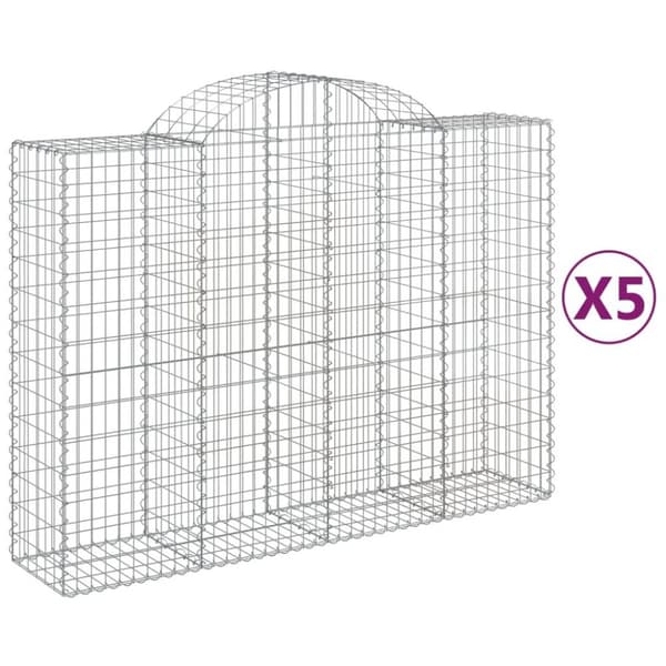 vidaXL Gabionkurver buede 5 stk 200x50x140/160 cm galvanisert jern