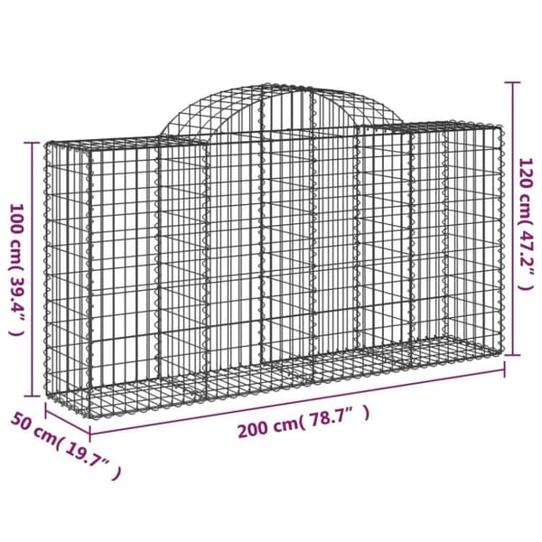 vidaXL buede gabionkurve 3 stk. 200x50x100/120 cm galvaniseret jern
