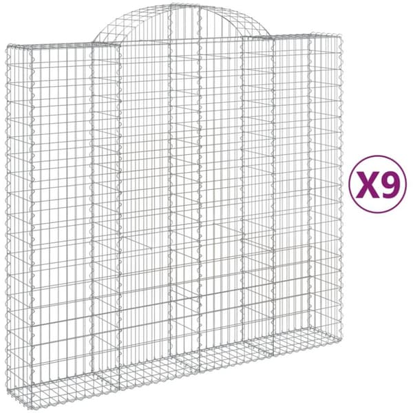 vidaXL Gabionkurver buede 9 stk 200x50x180/200 cm galvanisert jern