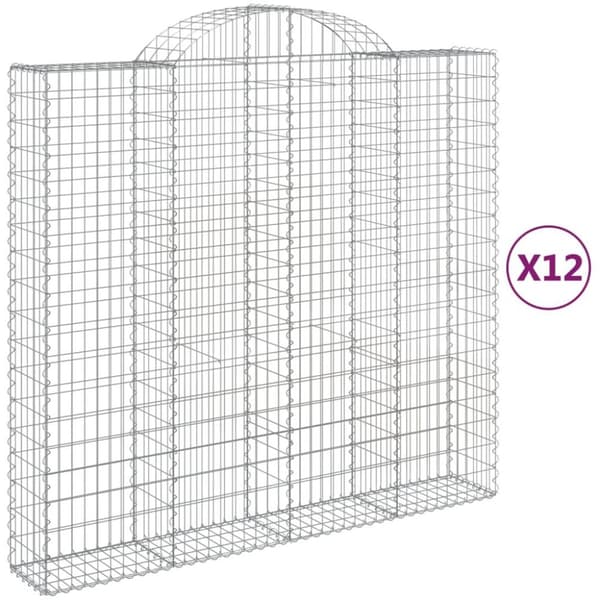 vidaXL Gabionkurver buede 12 stk 200x50x180/200 cm galvanisert jern