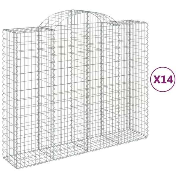 vidaXL buede gabionkurve 14 stk. 200x50x160/180 cm galvaniseret jern