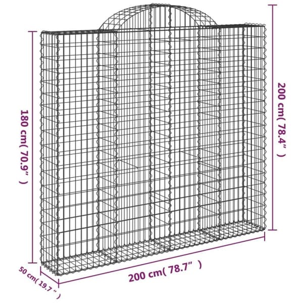 vidaXL buede gabionkurve 4 stk. 200x50x180/200 cm galvaniseret jern