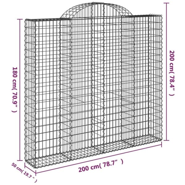 vidaXL buede gabionkurve 14 stk. 200x50x180/200 cm galvaniseret jern