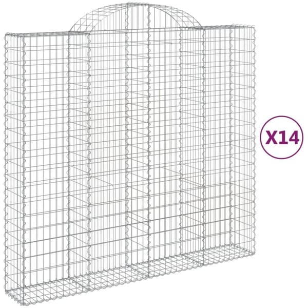 vidaXL buede gabionkurve 14 stk. 200x50x180/200 cm galvaniseret jern
