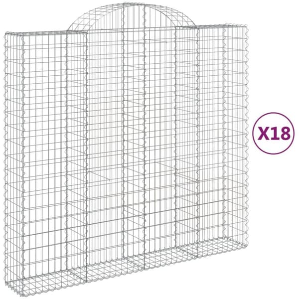 vidaXL buede gabionkurve 18 stk. 200x50x180/200 cm galvaniseret jern