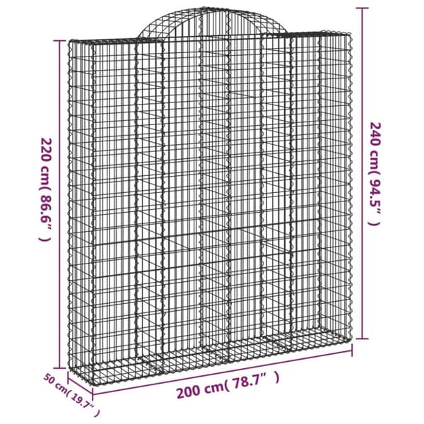vidaXL buede gabionkurve 5 stk. 200x50x220/240 cm galvaniseret jern