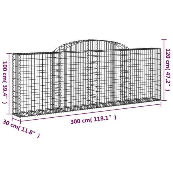 vidaXL Gabionkurver buede 30 stk 300x30x100/120 cm galvanisert jern