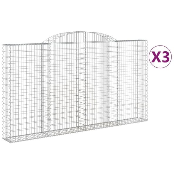 vidaXL Gabioner bågformade 3 st 300x30x160/180 cm galvaniserat järn