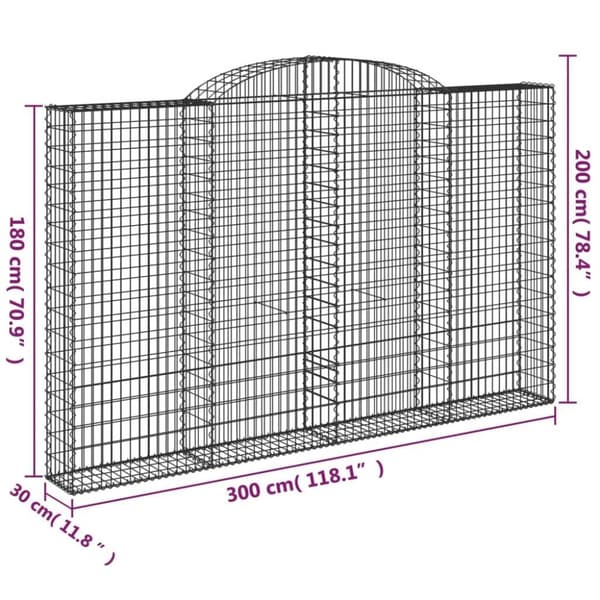 vidaXL Gabioner bågformade 4 st 300x30x180/200 cm galvaniserat järn