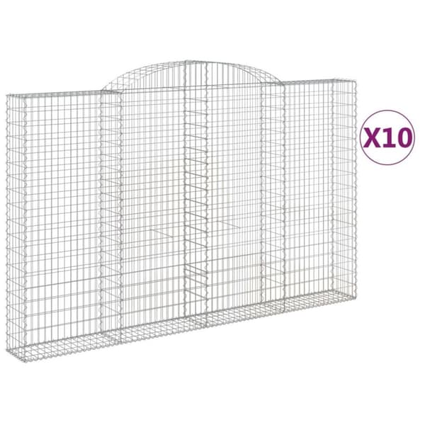 vidaXL Gabionkurver buede 10 stk 300x30x180/200 cm galvanisert jern