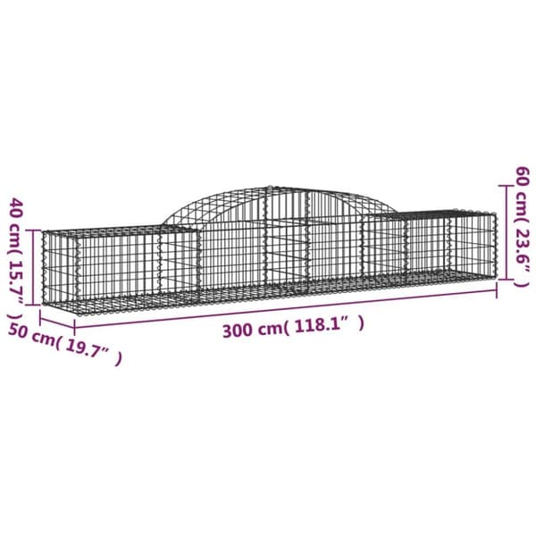 vidaXL Gabionkurver buede 4 stk 300x50x40/60 cm galvanisert jern