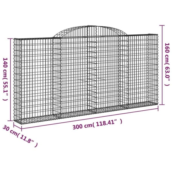 vidaXL Kaarevat kivikorit 4 kpl 300x30x140/160 cm galvanoitu rauta
