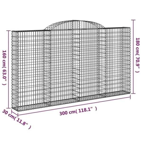 vidaXL buede gabionkurve 6 stk. 300x30x160/180 cm galvaniseret jern