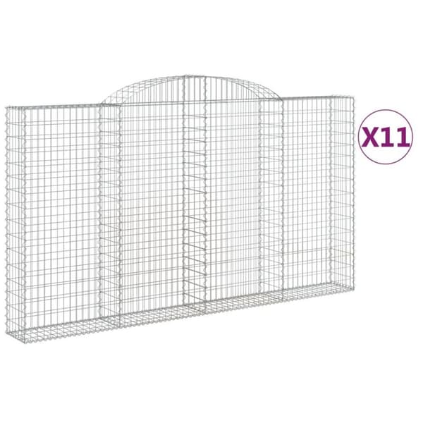 vidaXL buede gabionkurve 11 stk. 300x30x160/180 cm galvaniseret jern