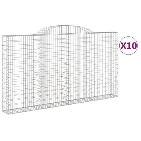 vidaXL buede gabionkurve 10 stk. 300x30x160/180 cm galvaniseret jern