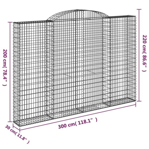 vidaXL buede gabionkurve 4 stk. 300x30x200/220 cm galvaniseret jern