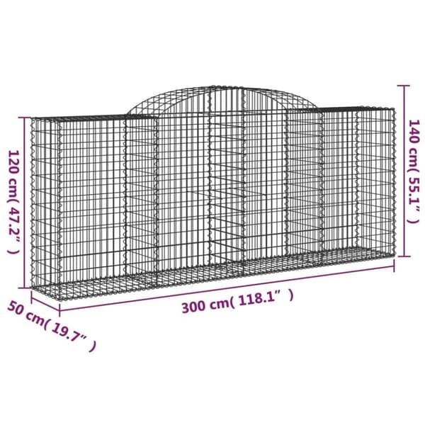 vidaXL Gabioner bågformade 20 st 300x50x120/140 cm galvaniserat järn