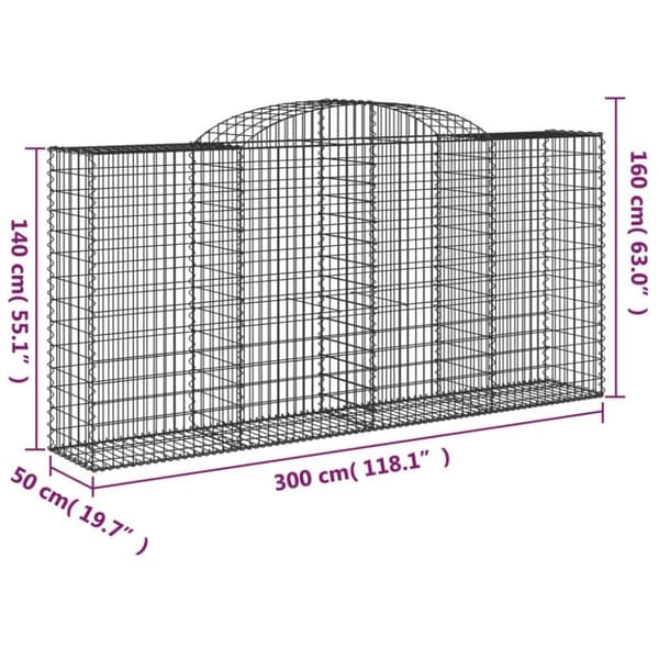 vidaXL Gabionkurver buede 7 stk 300x50x140/160 cm galvanisert jern