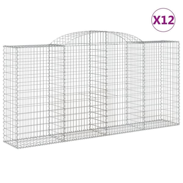 vidaXL Gabionkurver buede 12 stk 300x50x140/160 cm galvanisert jern