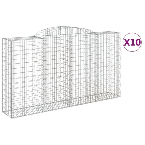 vidaXL Gabioner bågformade 10 st 300x50x160/180 cm galvaniserat järn