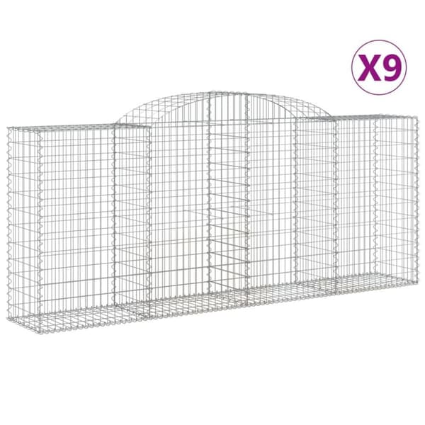 vidaXL buede gabionkurve 9 stk. 300x50x120/140 cm galvaniseret jern