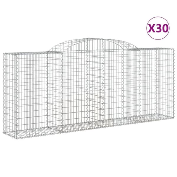 vidaXL buede gabionkurve 30 stk. 300x50x120/140 cm galvaniseret jern