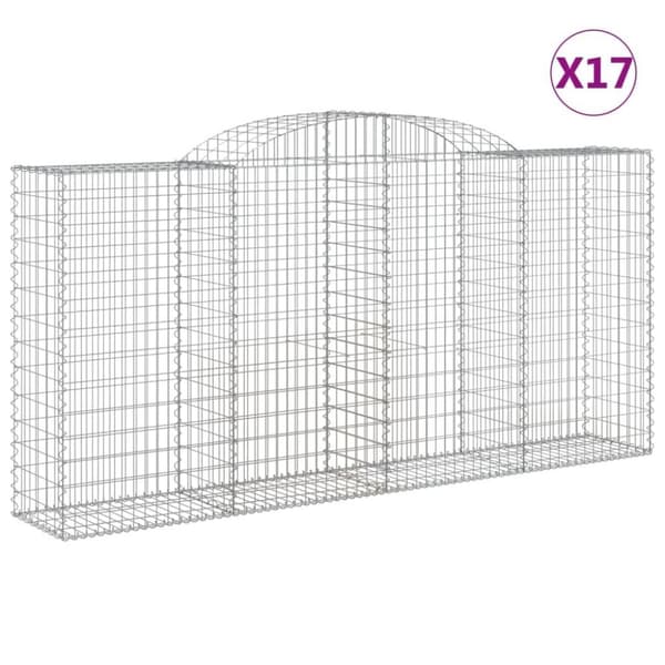 vidaXL buede gabionkurve 17 stk. 300x50x140/160 cm galvaniseret jern