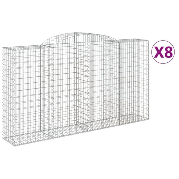 vidaXL buede gabionkurve 8 stk. 300x50x160/180 cm galvaniseret jern