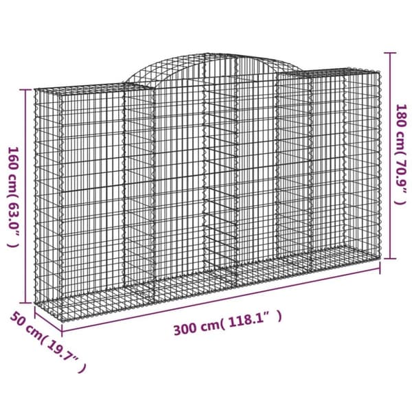 vidaXL buede gabionkurve 12 stk. 300x50x160/180 cm galvaniseret jern
