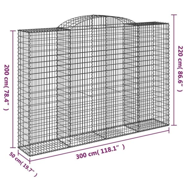 vidaXL buede gabionkurve 3 stk. 300x50x200/220 cm galvaniseret jern