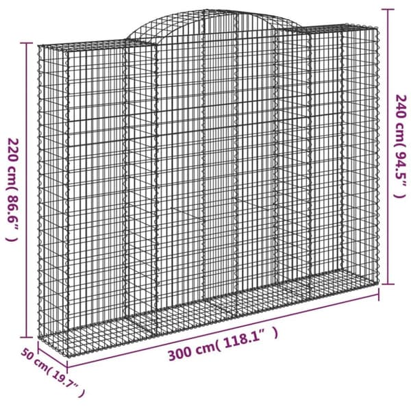 vidaXL Gabioner bågformade 6 st 300x50x220/240 cm galvaniserat järn