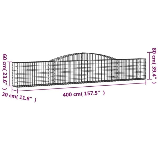 vidaXL Gabionkurver buede 3 stk 400x30x60/80 cm galvanisert jern