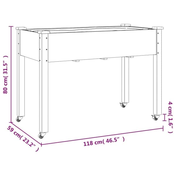 vidaXL Plantekasse med foring 118x59x80 cm heltre gran